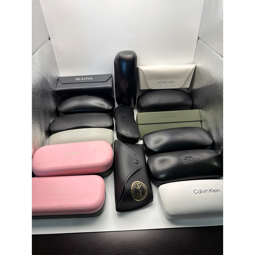 Designer Eyewear Case Lot 14pc Coach Ray-Ban Kate Spade Michael Kors Mixed Brand
